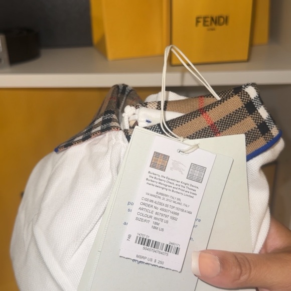 Burberry Kids White Tee with Check Collar - Picture 4 of 4